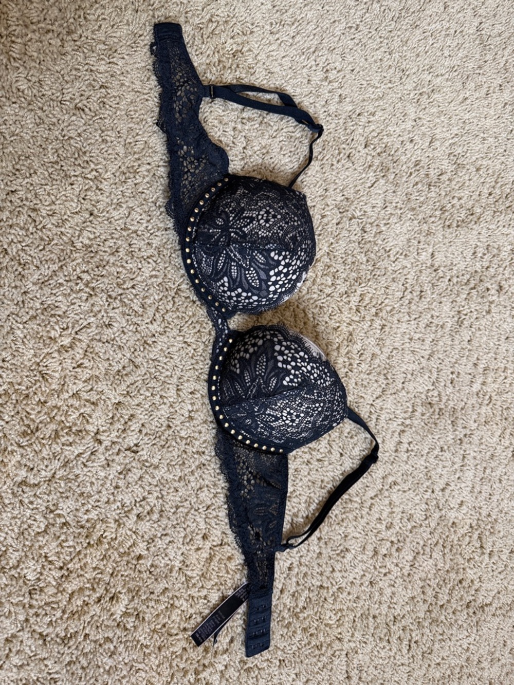Victoria's Secret Black Lace Underwire Bra with Stud Trim